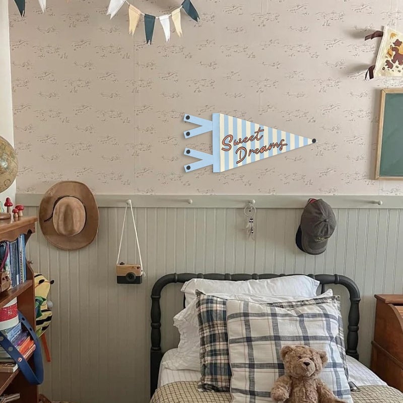 JXREQ Sweet Dreams Pennants Banners Flags for Kids Room Decor, Retro Blue Striped Canvas Wall Art Decor for Kids Nursery Room Toddler Little Boy Girl Bedroom, 8x17 Inch - Image 5